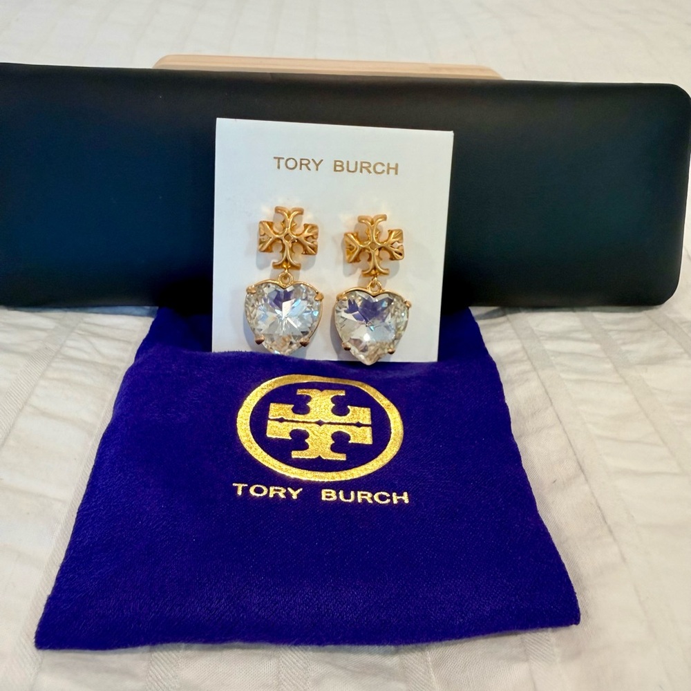 Tory Burch Roxanne Gold and Silver Heart Drop Earrings